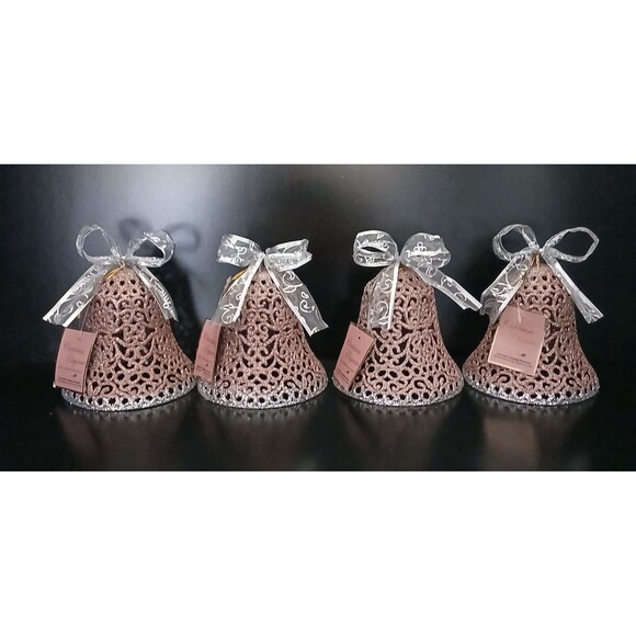 Holiday Hanging Bell Ornament Decorations Set of 4 Plastic Rose Gold/Glitter 6" - Picture 1 of 10